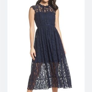 NWT Chelsea28 Navy Blue Lace Midi Dress